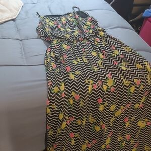 Tacera Black and White Dress with Floral Accents